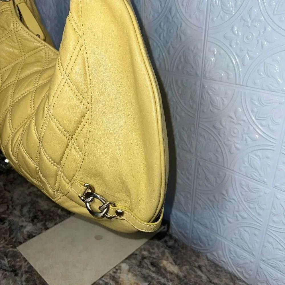Charles David Yellow Quilted Leather Hobo Bag